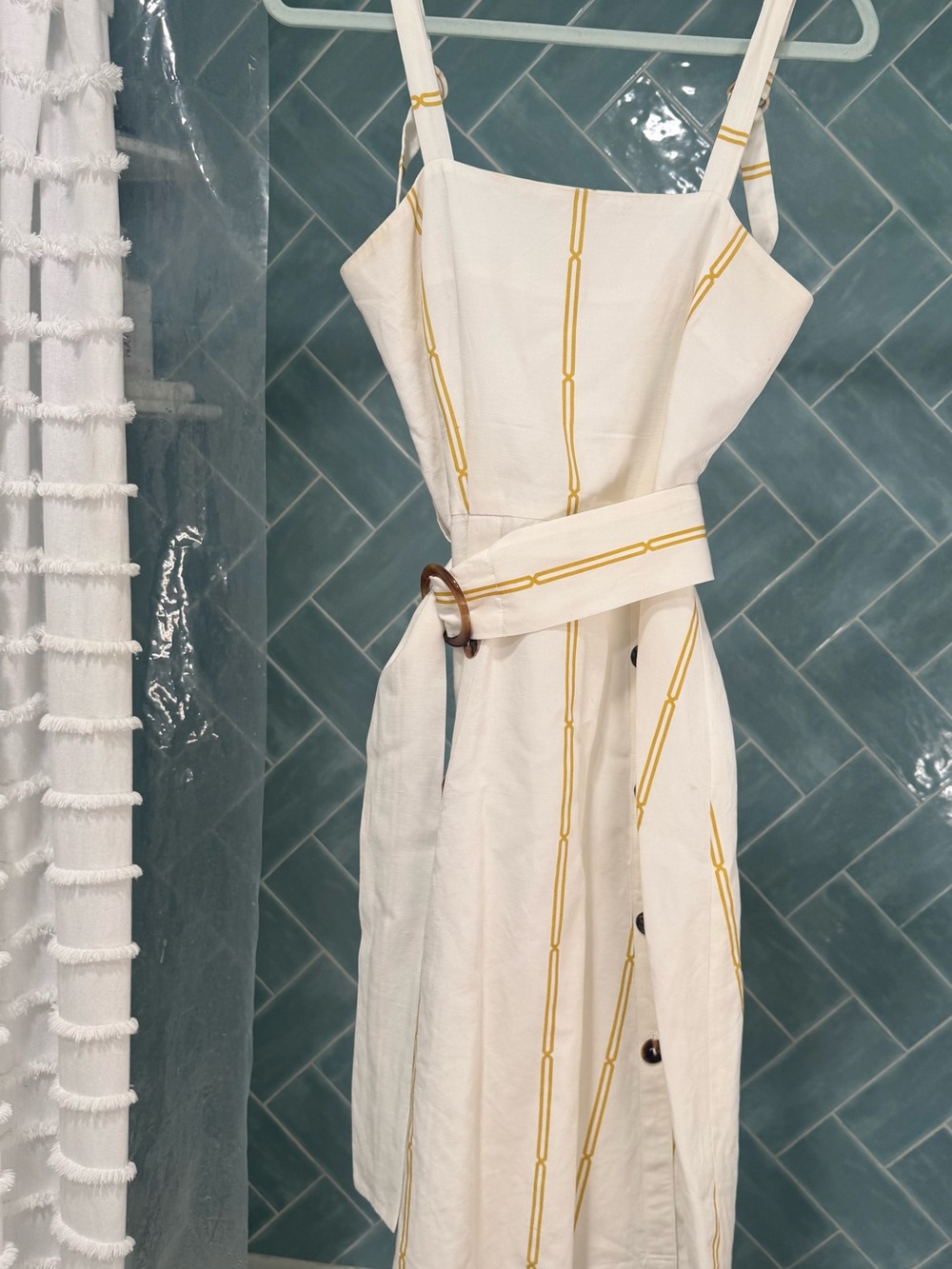 Sancia Cream & yellow  Striped Belted Sundress